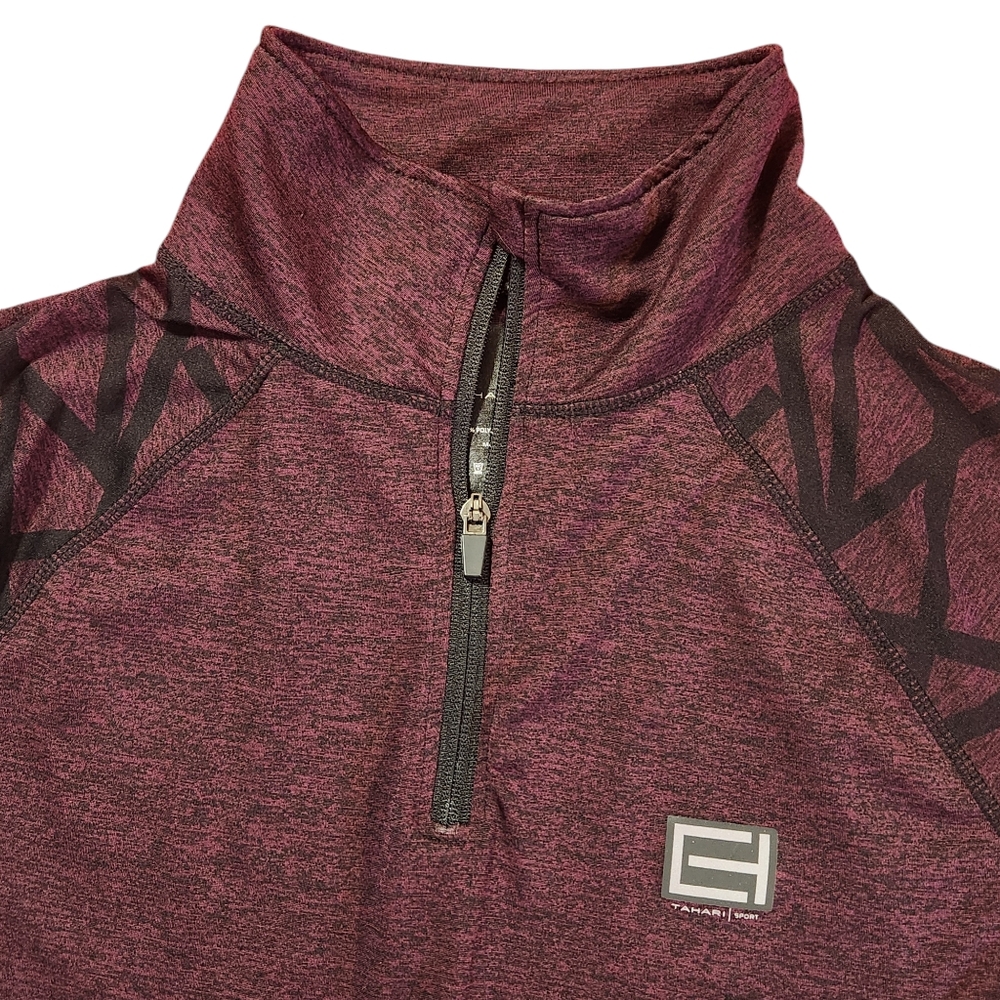 TAHARI Sport Men's 1/4 Zip Pullover Long Sleeve Shirt Size L Burgundy W…